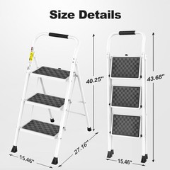 HBTower 3 Step Ladder,3 Stool for Adults Folding 3-Step, White