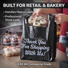 Large Size Black “Thank You” Script Heavy-Duty Plastic T-Shirt Bag 13″x23″x10″