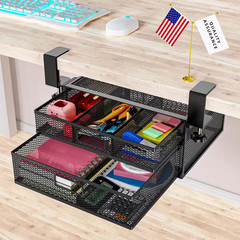 Black 15.7 In. X 6.3 In. Metal under Desk Storage Organizer with 2 Sliding Drawe