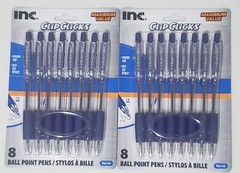 SET OF 2 Inc Clip Clicks Retractable Ball Point Pens 1.0mm 16 Pens ~ Blue Ink