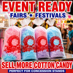 Printed Cotton Candy Bags 11.5×18.5 Quick Pak Clear Plastic Bags Twist Ties