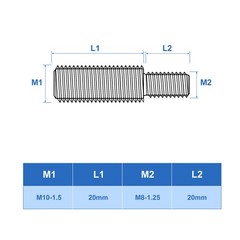 6Pcs M8x20mm to M10x20mm Double End Threaded Stud 304 Stainless Steel Rods