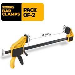 Equiptz 12 Inch Bar Clamps For Woodworking 2 Pack Quick Grip Clamps Set 150 Lbs