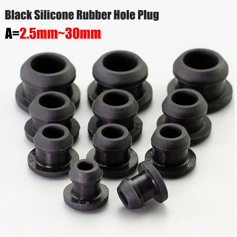 Black Snap-on Hole Plug 2.5mm~50.6mm Silicone Rubber Blanking End Caps Tube Pipe