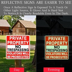 4 Pack Large No Trespassing Signs Private Property, 9.5 Inch x 9.5 Inch Private