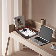 Leather Letter Tray Desk Organizer, Stackable Mail Paper Holder, Coffee