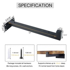 OVOV 6 Pack Black Shelf Brackets 12 Inch Floating Shelf Bracket with Lip Indu…