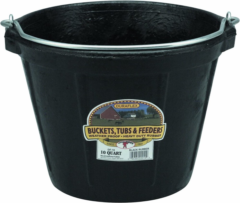 Little Giant Pail Heavy Duty Black Rubber Bucket For Livestock 10 Quart – 2 Pack