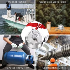 2000 LBS Strong Fishing Magnet Kit Double-Sided Pull Force and Rope Carabiner US