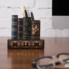 MyGift Decorative Library Books Design Wooden Office Supply Caddy Pencil Holder