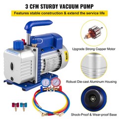 VEVOR 3 CFM Air Vacuum Pump HVAC Manifold Gauge Set AC A/C Refrigeration Kit