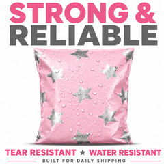 Silver Stars Pink Poly Mailers 6×9 Self Seal Designer Shipping Bags