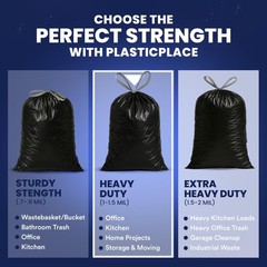 Plasticplace 13 Gallon Extra Tall Drawstring Kitchen Trash 1.2 Mil 24W X 31H