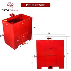 3 Point Ballast Box Category 1 Tractor Quick Tach Hitch Counterweight Red Heavy