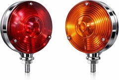 2 PCS Red/Amber Round Side Marker Light Lamp Dual Face Turn Signal for Tractor