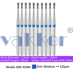 Vakker 10pc Dental Diamond Burs Inverted Cone & Amalgam Buster Handpiece Bur