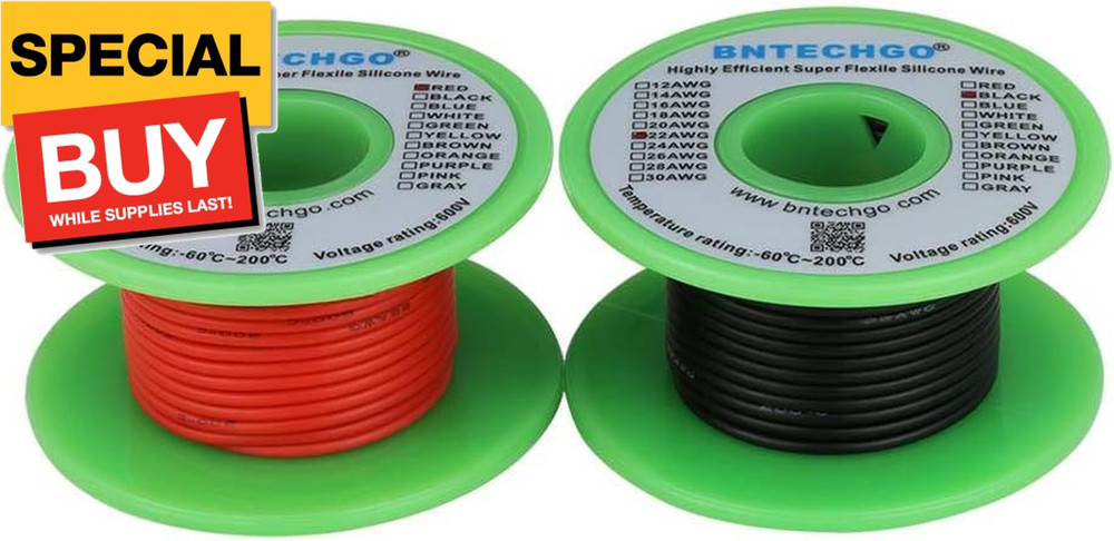 22 Gauge Silicone Wire Spool red 50ft and Black 50ft Flexible 22 AWG Stranded Ti