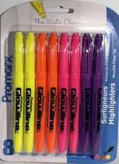 Promarx Glowline 1pk 8pcs MultiColor Durable Fiber Tip Highlighters-NEW-SHIP24HR