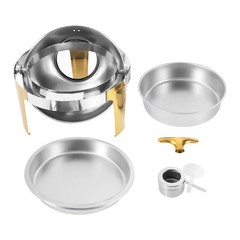 Roll Top Chafing Dish Buffet Set Gold Accent 6.3 Quart Round Stainless Steel