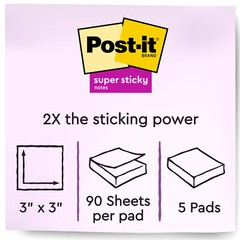 Post-it® Super Sticky Notes 654-5SSLE, 3 in x 3 in (76 mm x 76 mm), Limeade