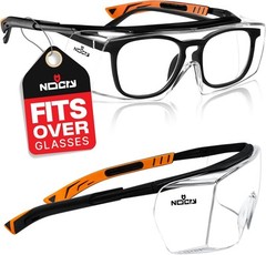NoCry Safety Glasses Over Eyeglasses for Men and One Size, Black & Orange