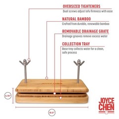 Joyce Chen Bamboo Tofu Press, Built-In Drainage Grate & Removable Drip Tray, Adj
