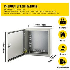 VEVOR Steel Electrical Box Electrical Enclosure Box 16x16x8” Carbon Steel IP65