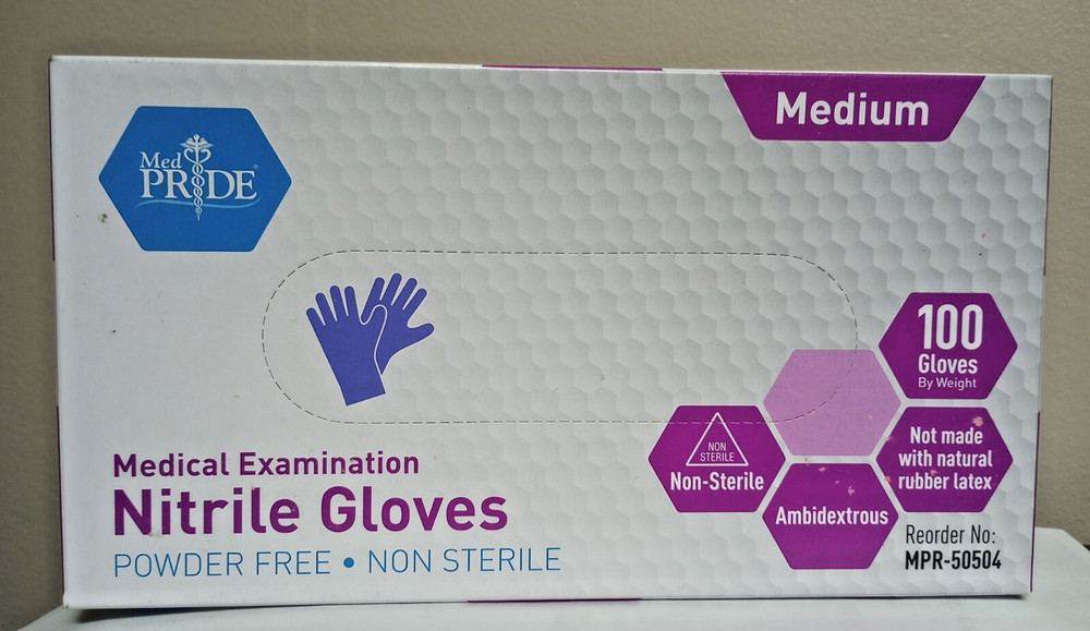 (1 Pk) MedPride Powder-Free Nitrile Exam Gloves Iris Blue – Medium Size -Box/100