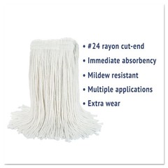 Boardwalk 2024RCT No. 24 Rayon Cut-End Wet Mop Head – White (12/Carton) New