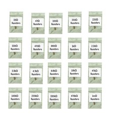 1/4w Carbon Film Resistor Kit Assortment 200 pcs 20 types 33 Ohm 1m 1k 100k 10k