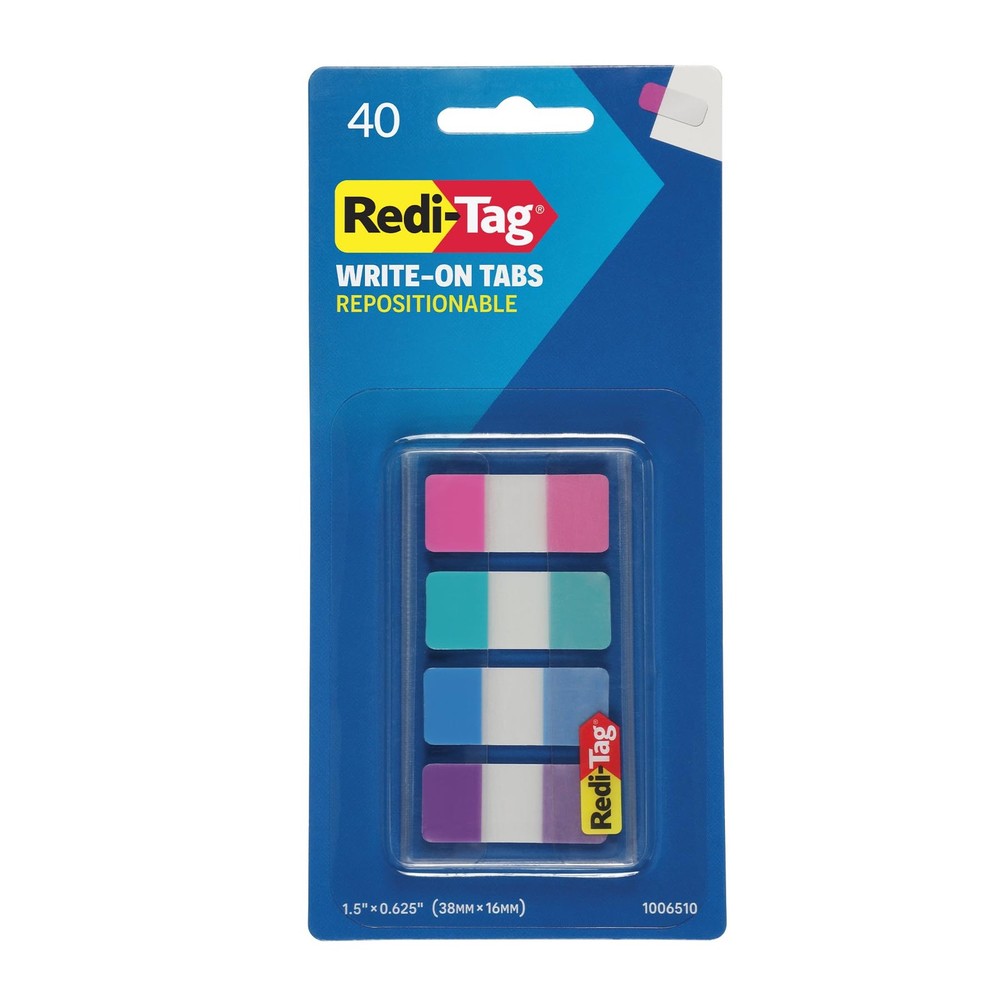 Redi-Tag Write-On Tabs, Repositionable Small Size, 40 4 Vivid Colors