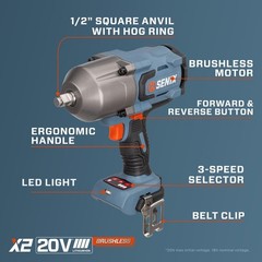 SENIX 20V Max* 1/2” Brushless Impact Wrench PDWX2-M3-0 *TOOL ONLY*