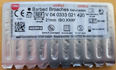 Dentsply Sirona VDW GmbH Sterile Barded Broaches 21mm XXXF White 10/PK Germany