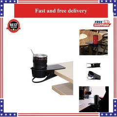 Desk Cup Holder Clip – Table Edge Clamp for Beverages, Phones – Black