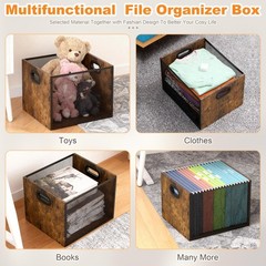 1 PCS Rustic Brown Wooden Hanging File Organizer Metal Mesh Desk Crate