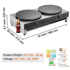 VEVOR 16-Inch Electric Crepe Maker Commercial Crepe Machine 3400W Double Head