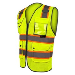 FX Class2 Hi-Vis Reflective Safety Vests with 6 Pockets and Zipper Front Green.