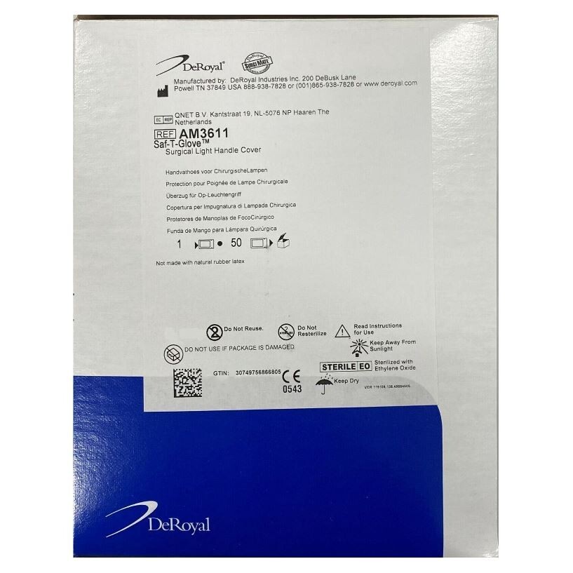 *50-Packs* DeRoyal Saf-T-Glove Surgical Light Handle Cover Sterile AM3611