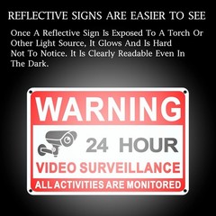 4 Pack Video Surveillance Signs, 8 x 12 Inch Aluminum Camera Signs, CCTV