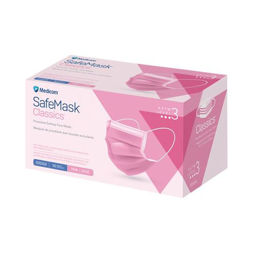 Medicom 205316 SafeMask Classics Earloop Face Masks ASTM Level 3 Pink 50/Box