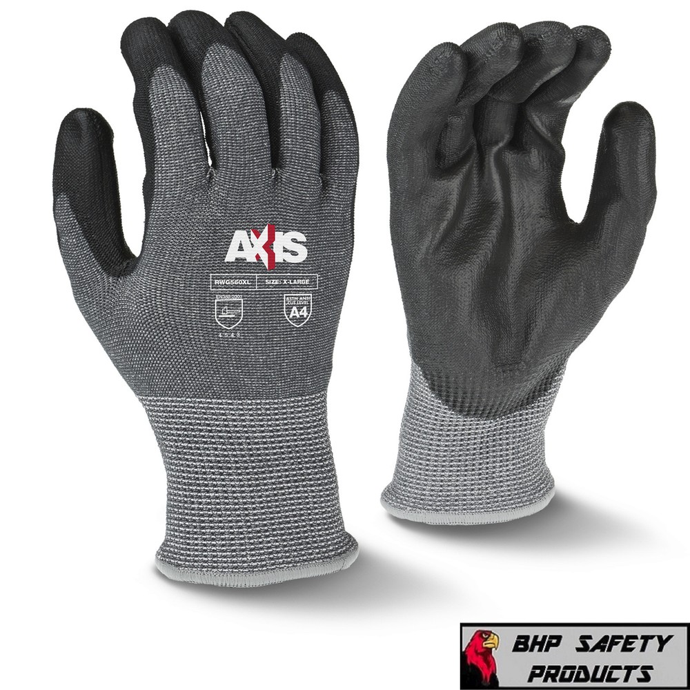 ANSI A4 CUT RESISTANT WORK GLOVE, BLACK POLYURETHANE COATED PALM, 13 GAUGE SHELL