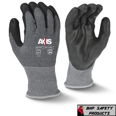 ANSI A4 CUT RESISTANT WORK GLOVE, BLACK POLYURETHANE COATED PALM, 13 GAUGE SHELL