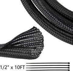 Braided Wire Cable Sleeve Split Wiring Sleeving 10 Feet 1/2″ Flexible Self-Wrap