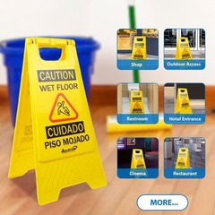 Aoutrow Caution Wet Floor Sign, Bilingual Foldable Safety Sign (17.12in x 8.3…
