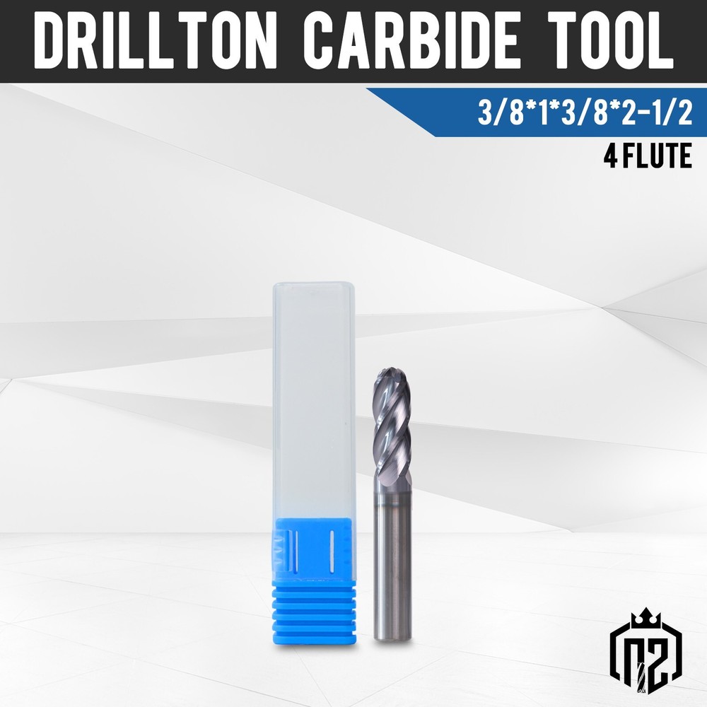 4 Flute 3/8″ x 1″ x2-1/2″ Ball Nose Solid Carbide End Mills AlTiN Coated