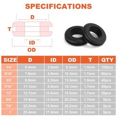 PSHZZ 280 PCS Rubber Grommets Kit, Rubber Hole Grommet Gaskets Assortment for