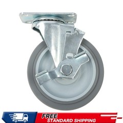 4 Pieces Load Capacity 1400 Pounds Heavy Duty Casters 5″ Side Brakes Rubber Gray