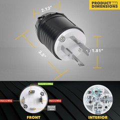 4-Prong 30 AMP Replacement Locking Male Power Cord End NEMA L14-30P 7500 Watt