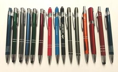 15ct Mixed Lot Retractable Metal Pens: Misprints/ Overstock/ Blank/ Stylus/ Grip