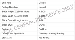 ISCAR DGAMM 38-3 D-Grip series Neutral Indexable Modular Cutoff Blade 2301659